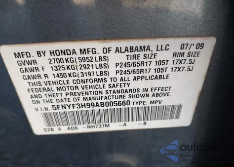 2010 Honda Pilot Touring z USA, uszkodzony, nr VIN 5FNYF3H99AB005660